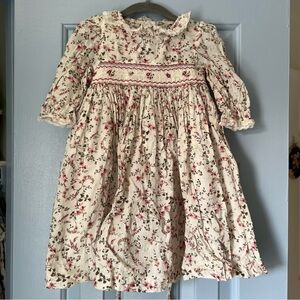 Luli & Me Floral Cream and Red Floral Smocked Dress